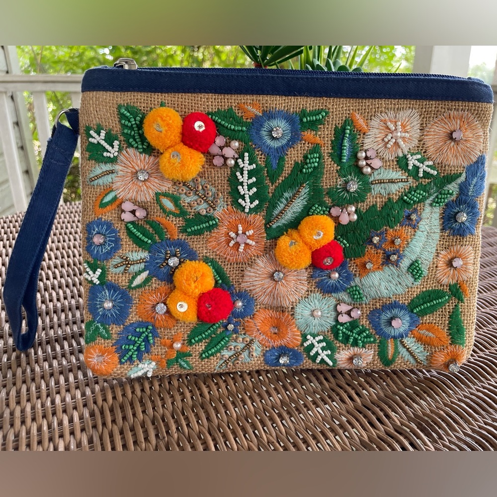 Floral Embroidered Clutch Bag - Multicolor